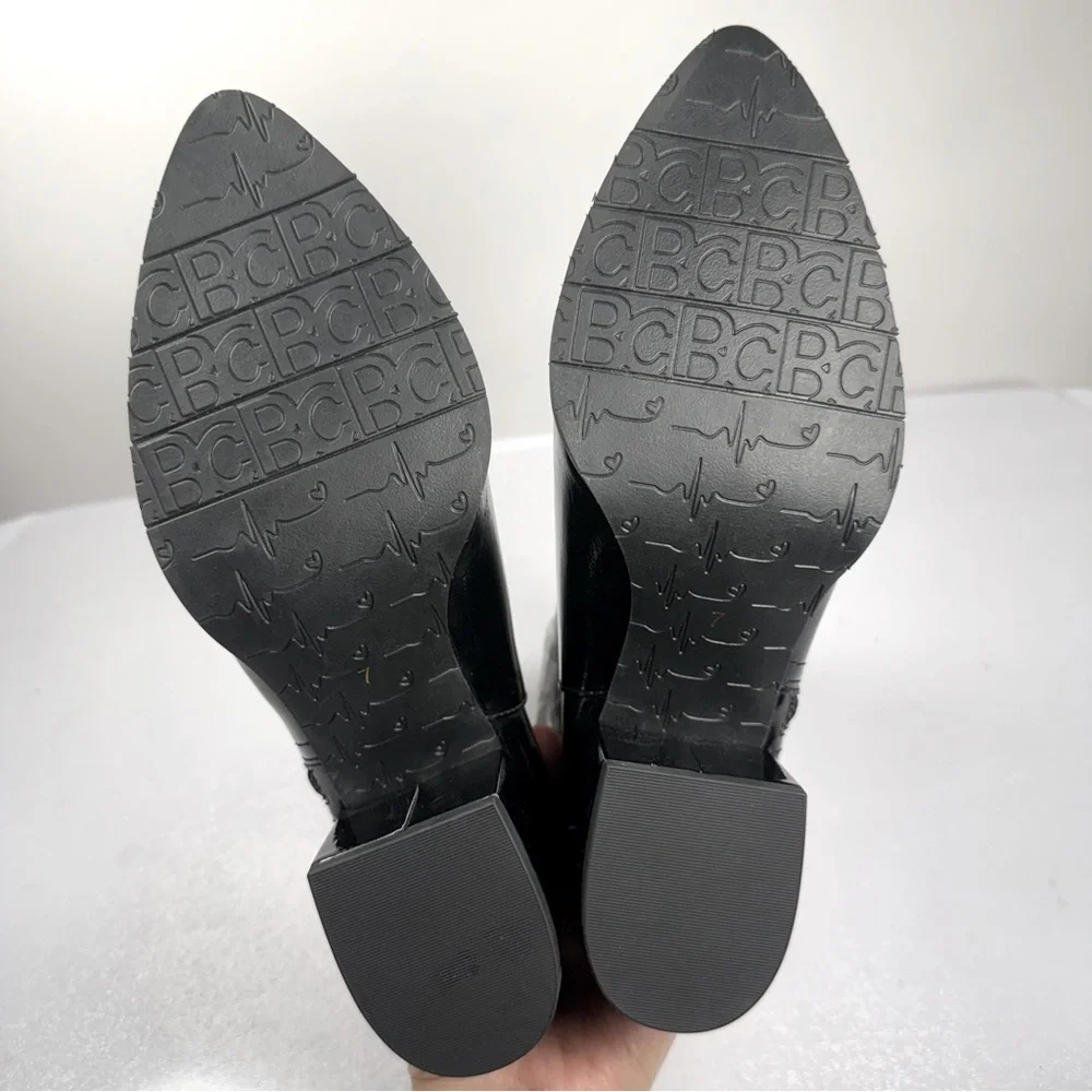 NEW BC Women's Lucky Day Ankle Boot Chunky Heel Bootie in Patent Black Size 7 - Picture 4 of 10